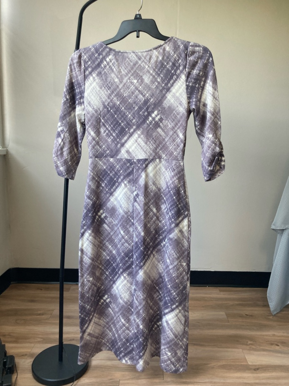 Connected dress dusty lavender plaid print dress casual office size 4 - Picture 12 of 17